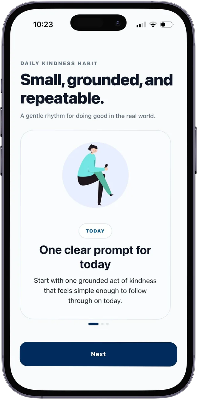 OneKind daily rhythm: one clear prompt for today