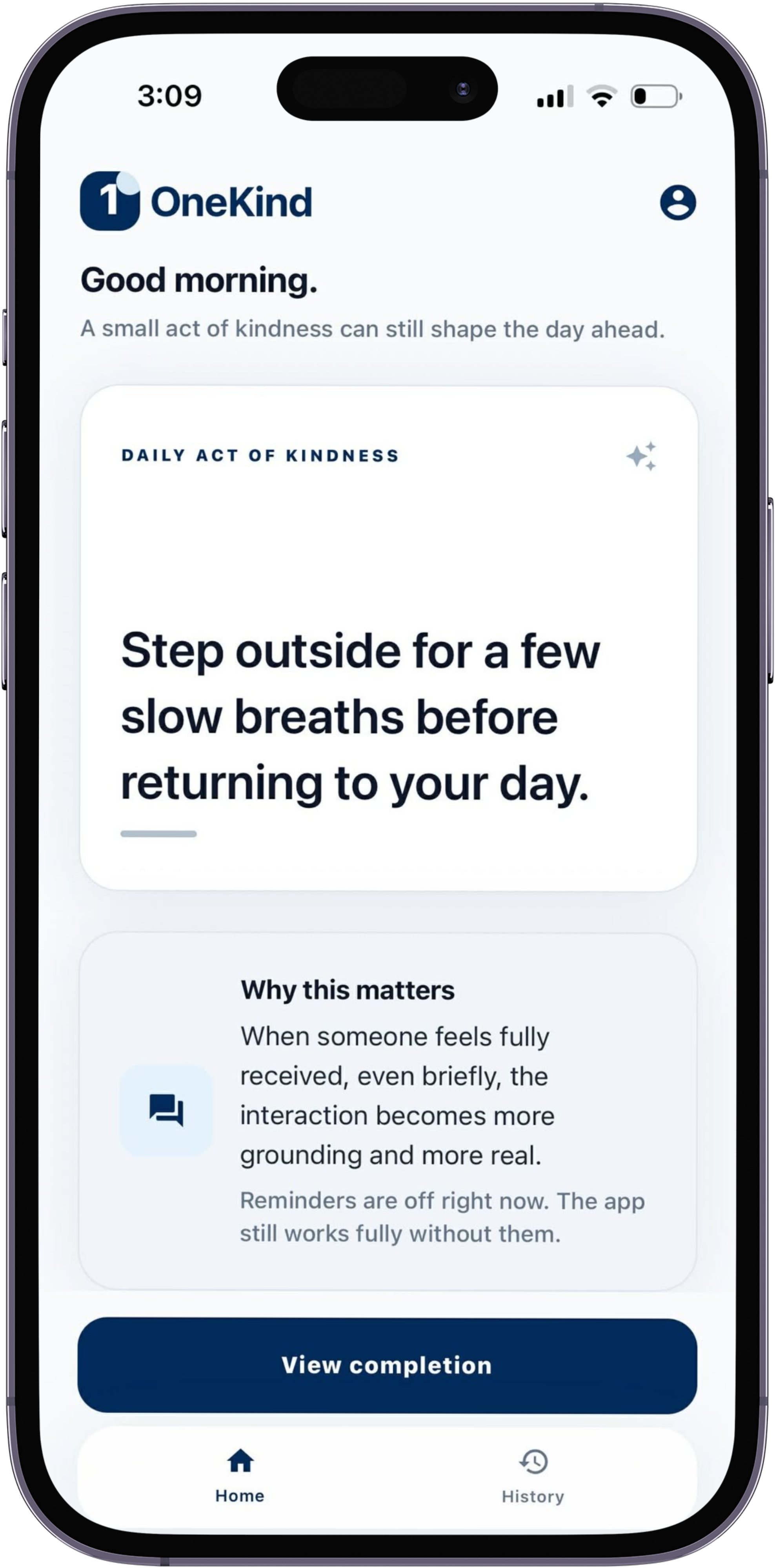 OneKind app screen mockup 2